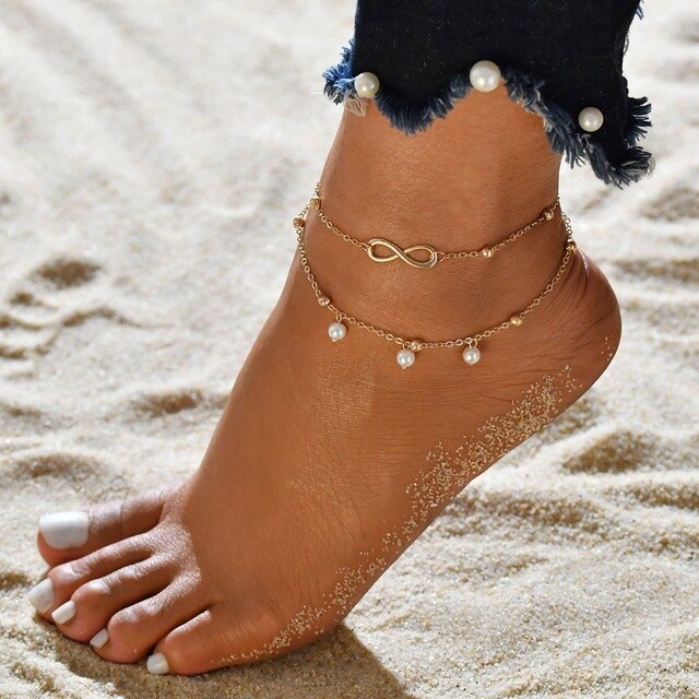 Vintage Star Elephant Anklets Bracelet For Women Boho Pendent Double Layer Anklet Bohemian Foot Jewelry Gift chaine de cheville