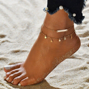 Vintage Star Elephant Anklets Bracelet For Women Boho Pendent Double Layer Anklet Bohemian Foot Jewelry Gift chaine de cheville